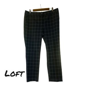 LOFT Ann Taylor Women's Charcoal Grey Pink Check Trouser Pants 12